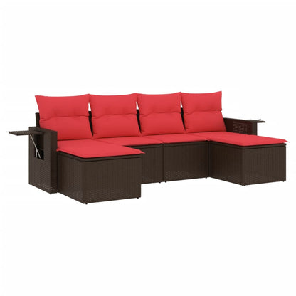 Set Divani da Giardino 6 pz con Cuscini Marrone in Polyrattan | homemem39