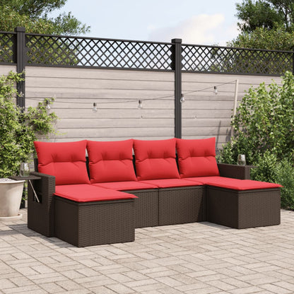 Set Divani da Giardino 6 pz con Cuscini Marrone in Polyrattan | homemem39