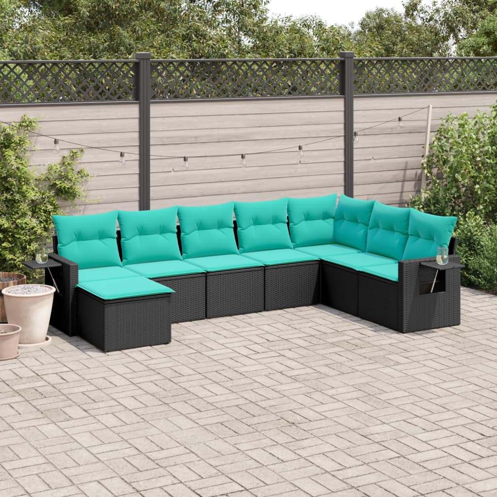 Set Divani da Giardino 8 pz con Cuscini Nero in Polyrattan | homemem39
