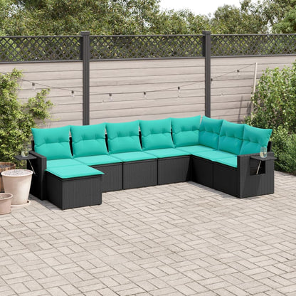 Set Divani da Giardino 8 pz con Cuscini Nero in Polyrattan | homemem39