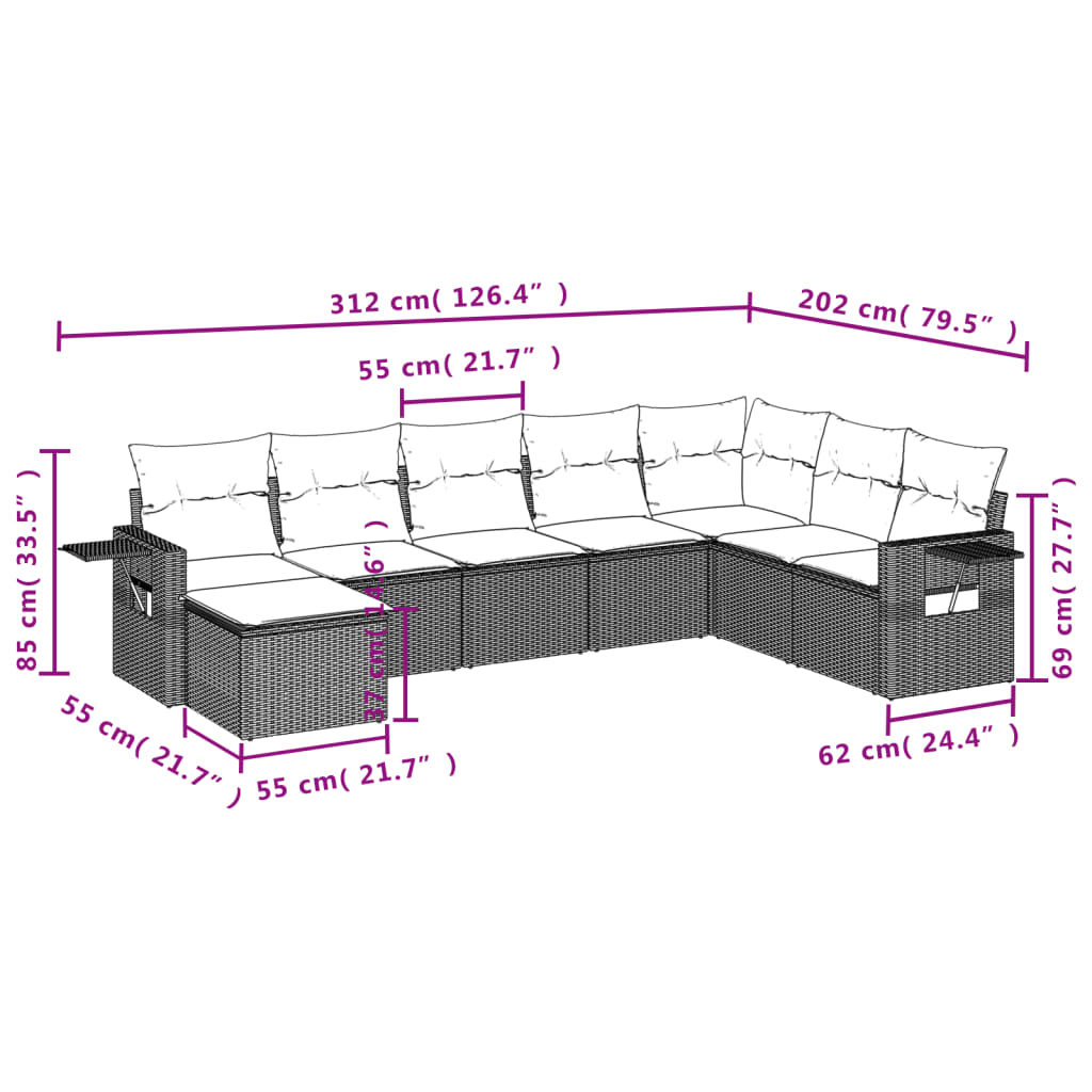 Set Divano da Giardino 8 pz con Cuscini Beige in Polyrattan | homemem39