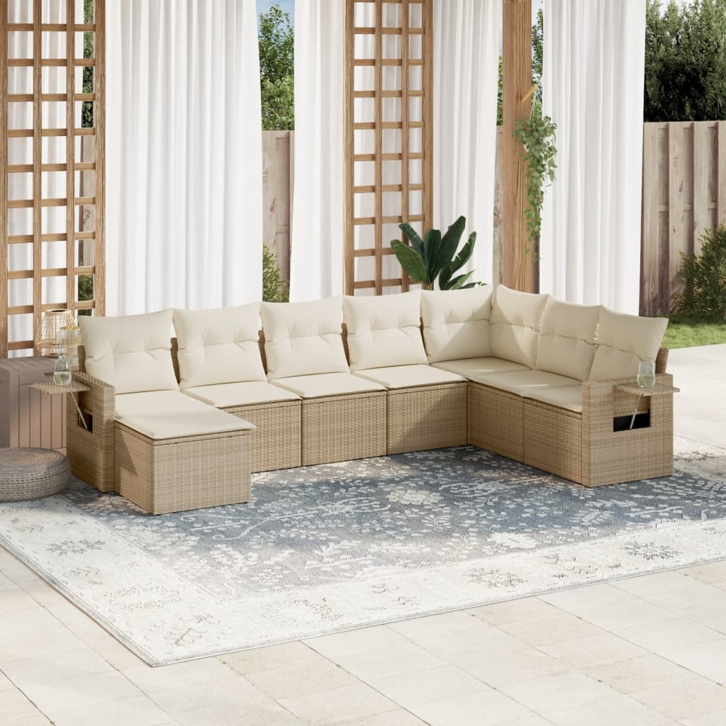 Set Divano da Giardino 8 pz con Cuscini Beige in Polyrattan - homemem39