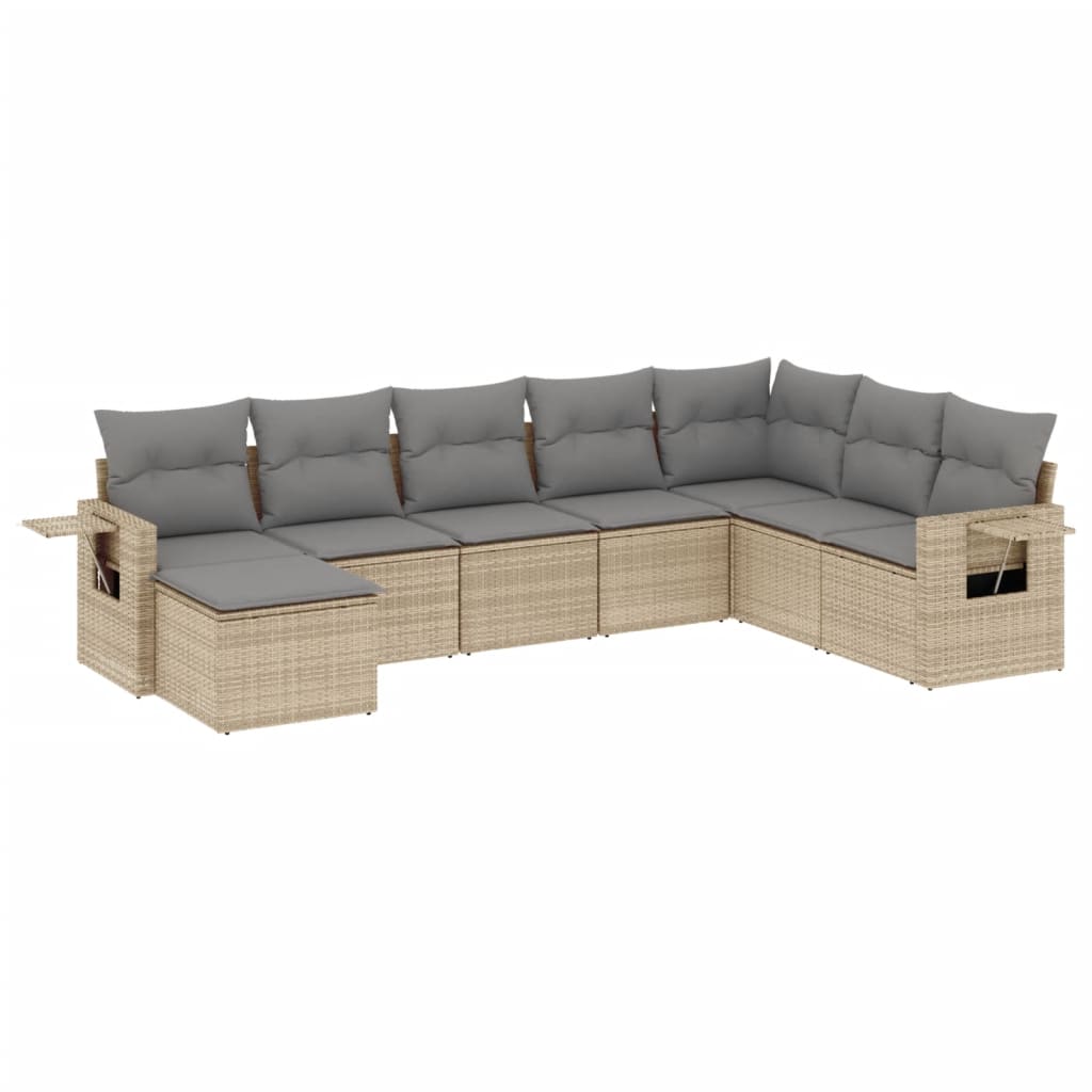 Set Divano da Giardino 8 pz con Cuscini Beige in Polyrattan | homemem39