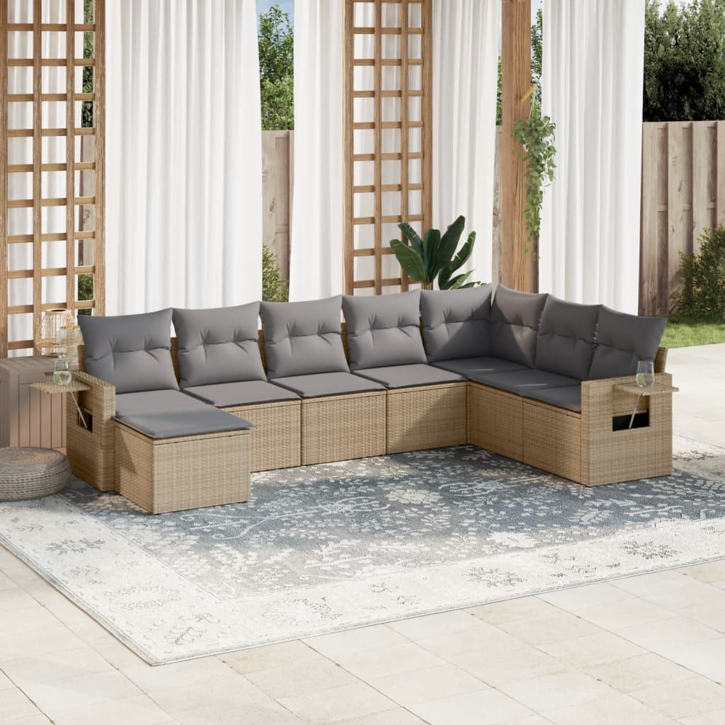 Set Divano da Giardino 8 pz con Cuscini Beige in Polyrattan - homemem39