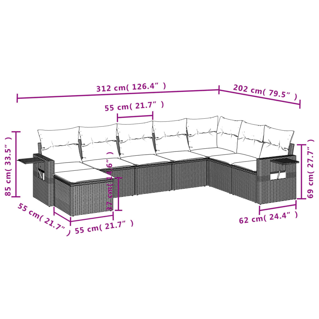 Set Divani da Giardino 8 pz con Cuscini Grigio in Polyrattan | homemem39