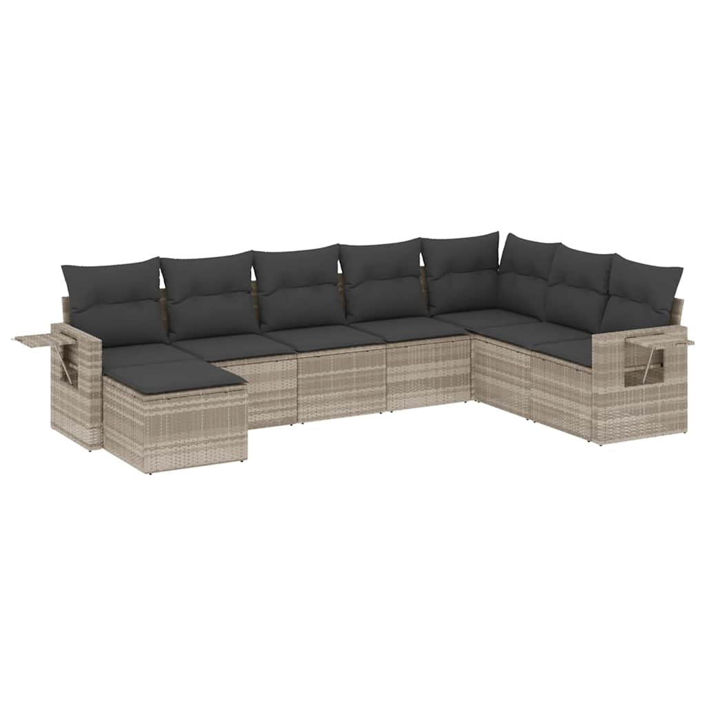 Set Divano da Giardino 8pz con Cuscini Grigio Chiaro Polyrattan