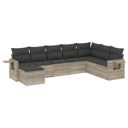 Set Divano da Giardino 8pz con Cuscini Grigio Chiaro Polyrattan