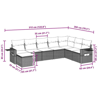 Set Divano da Giardino 8pz con Cuscini Grigio Chiaro Polyrattan