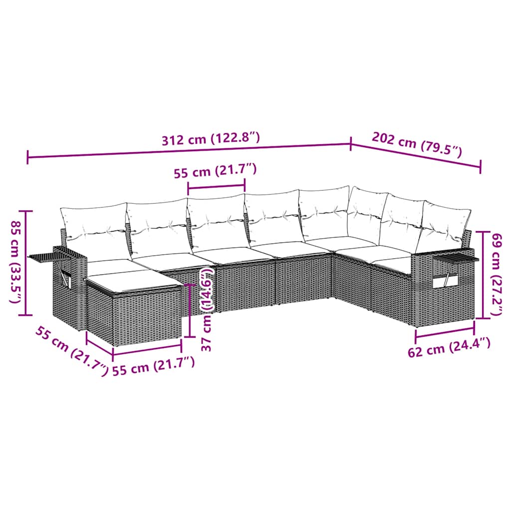 Set Divani da Giardino 8 pz con Cuscini Marrone in Polyrattan | homemem39