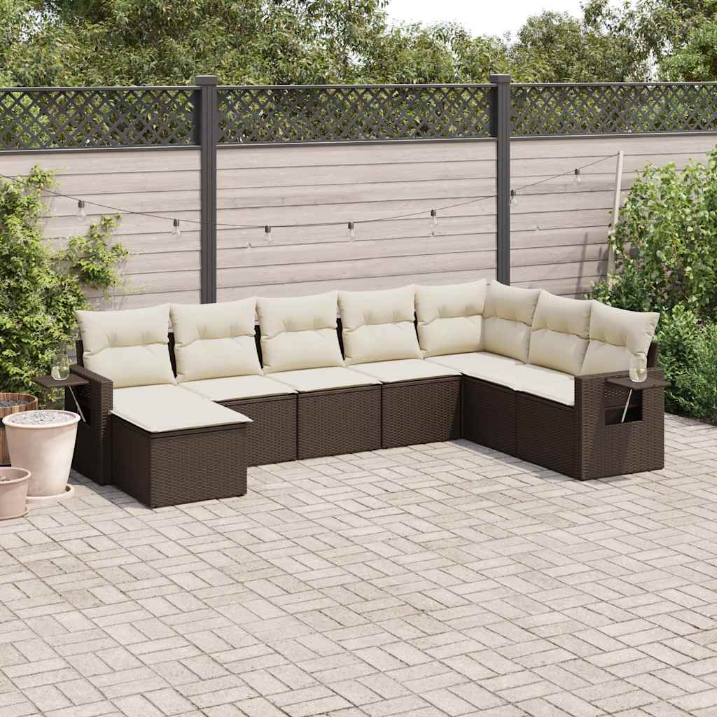 Set Divani da Giardino 8 pz con Cuscini Marrone in Polyrattan | homemem39
