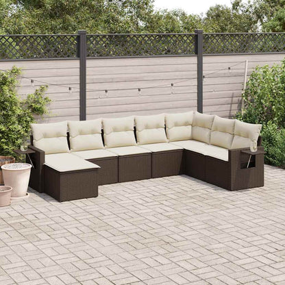 Set Divani da Giardino 8 pz con Cuscini Marrone in Polyrattan - homemem39