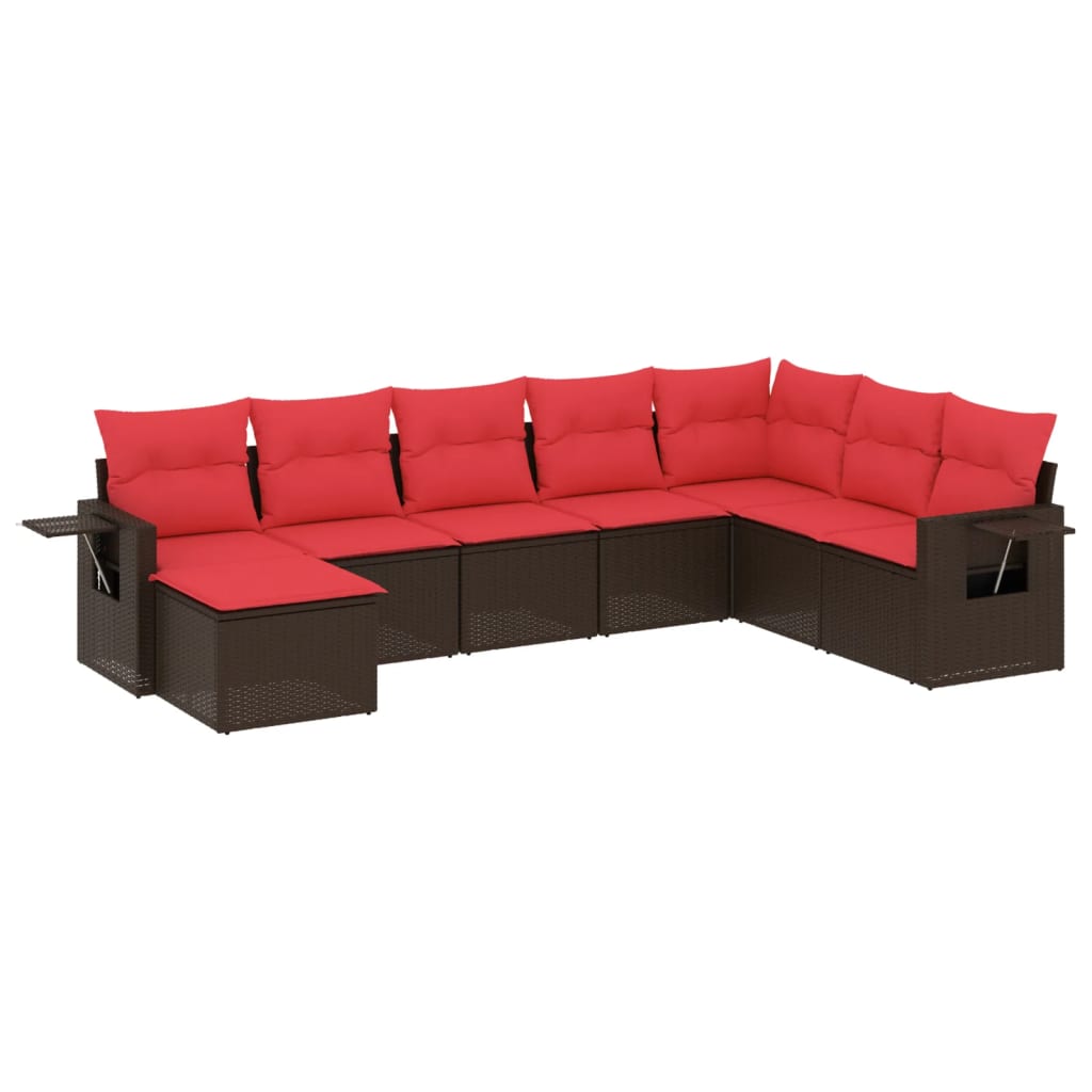 Set Divani da Giardino 8 pz con Cuscini Marrone in Polyrattan
