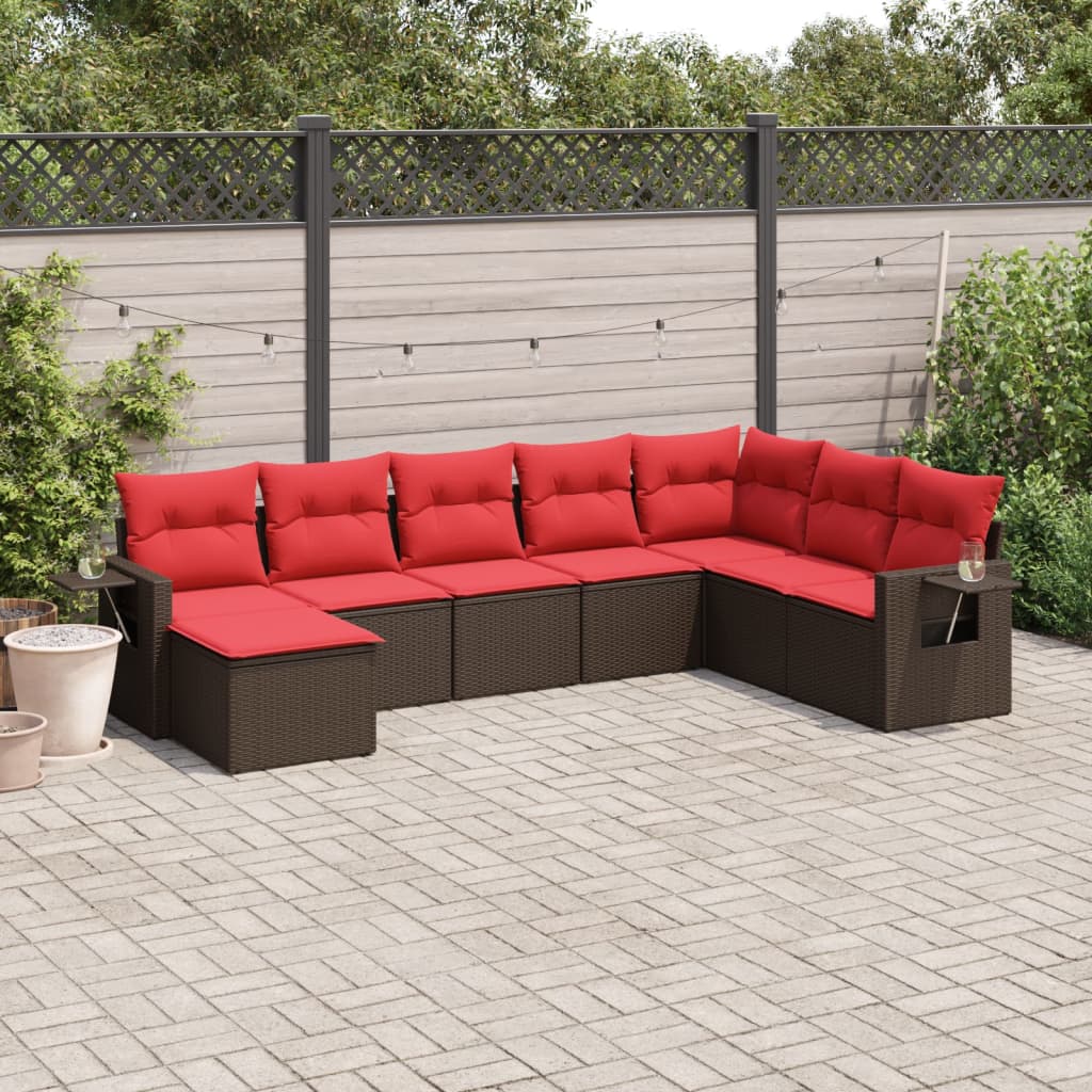 Set Divani da Giardino 8 pz con Cuscini Marrone in Polyrattan