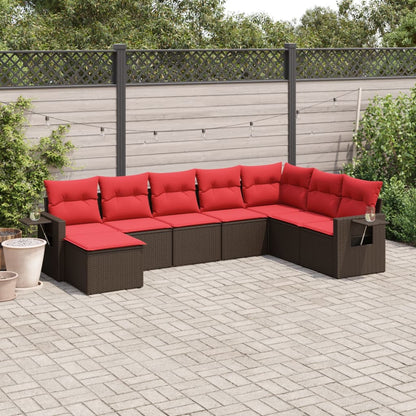 Set Divani da Giardino 8 pz con Cuscini Marrone in Polyrattan