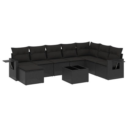 Set Divani da Giardino 9 pz con Cuscini Nero in Polyrattan | homemem39