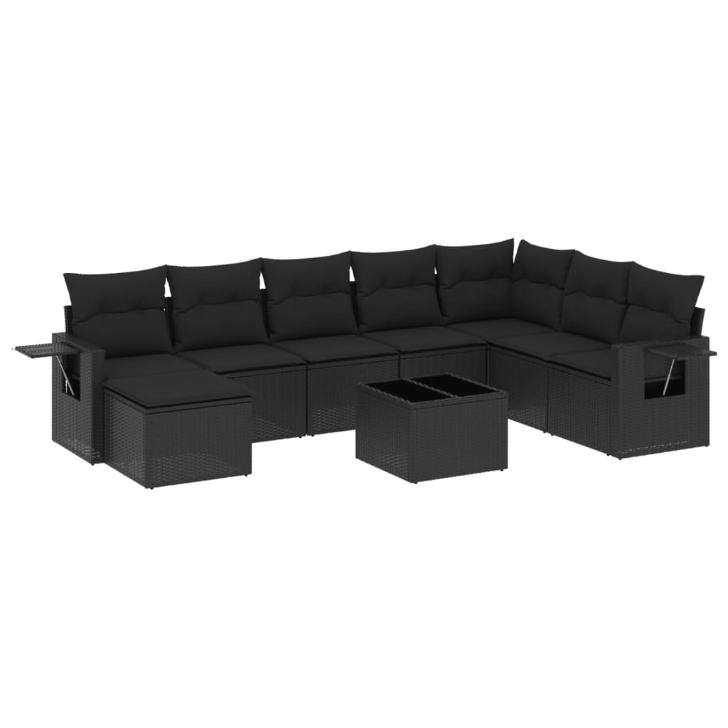 Set Divani da Giardino 9 pz con Cuscini Nero in Polyrattan - homemem39