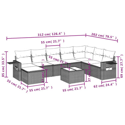 Set Divani da Giardino 9 pz con Cuscini Nero in Polyrattan | homemem39