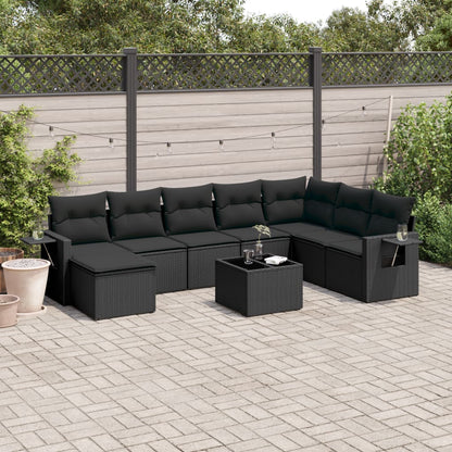 Set Divani da Giardino 9 pz con Cuscini Nero in Polyrattan - homemem39
