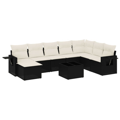 Set Divani da Giardino 9 pz con Cuscini Nero in Polyrattan