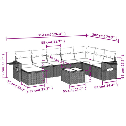 Set Divani da Giardino 9 pz con Cuscini Nero in Polyrattan | homemem39