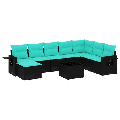 Set Divani da Giardino 9 pz con Cuscini Nero in Polyrattan | homemem39