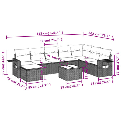 Set Divani da Giardino 9 pz con Cuscini Nero in Polyrattan | homemem39