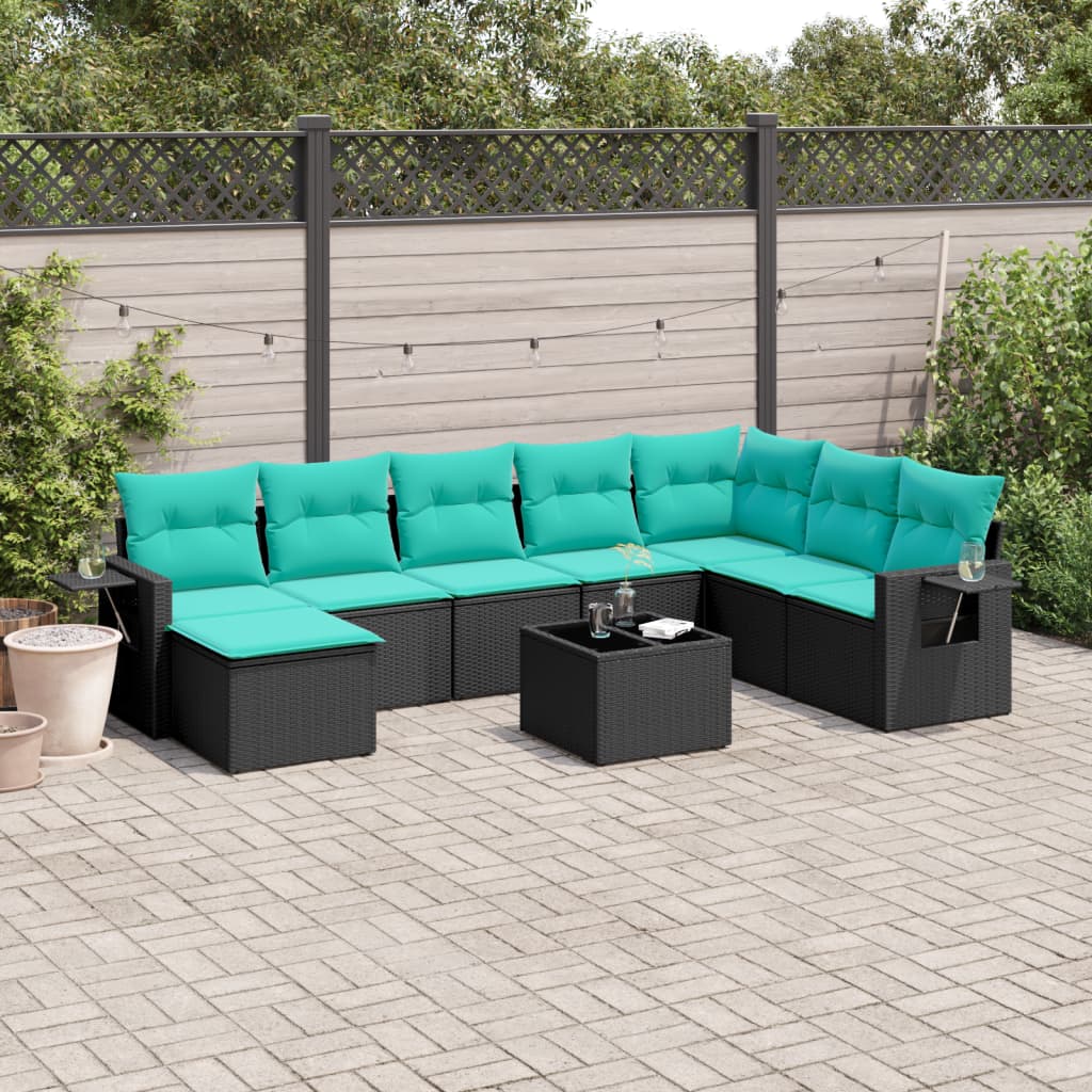 Set Divani da Giardino 9 pz con Cuscini Nero in Polyrattan | homemem39