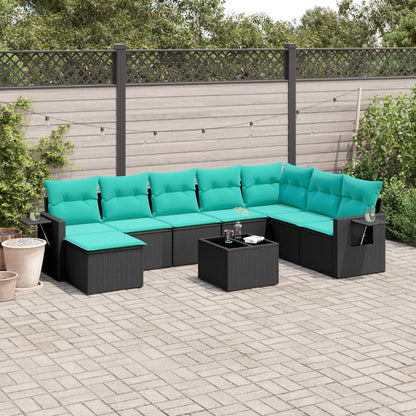 Set Divani da Giardino 9 pz con Cuscini Nero in Polyrattan | homemem39