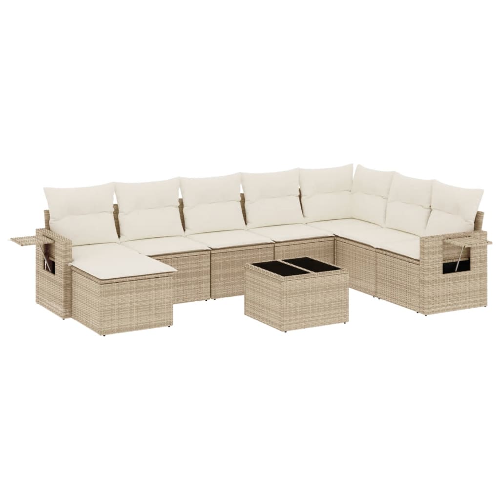 Set Divano da Giardino 9 pz con Cuscini Beige in Polyrattan | homemem39