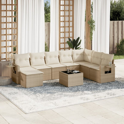 Set Divano da Giardino 9 pz con Cuscini Beige in Polyrattan | homemem39
