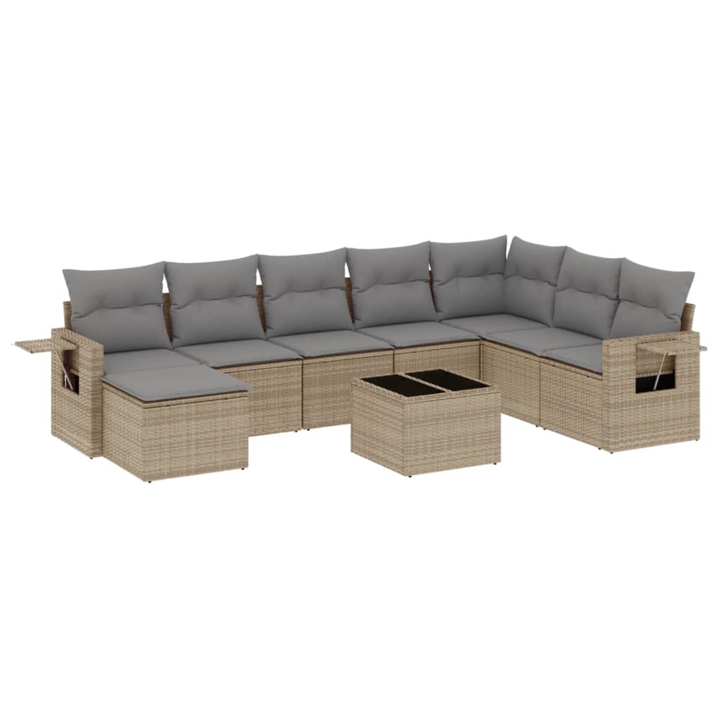 Set Divano da Giardino 9 pz con Cuscini Beige in Polyrattan - homemem39