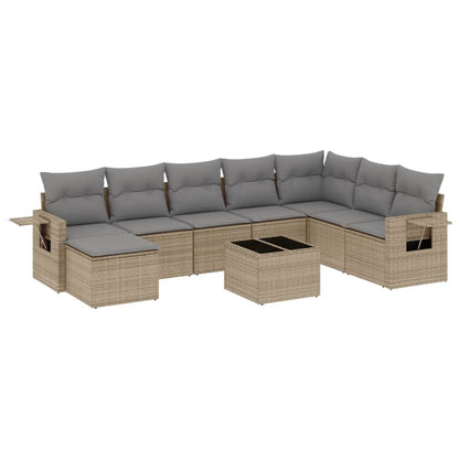 Set Divano da Giardino 9 pz con Cuscini Beige in Polyrattan - homemem39
