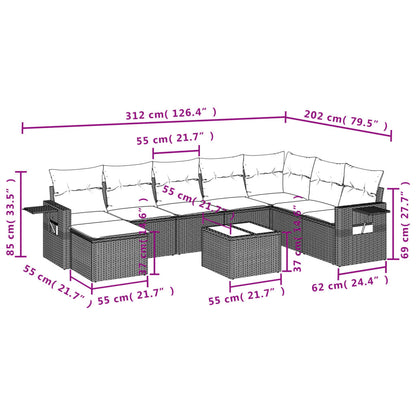 Set Divano da Giardino 9 pz con Cuscini Beige in Polyrattan | homemem39