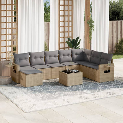 Set Divano da Giardino 9 pz con Cuscini Beige in Polyrattan - homemem39