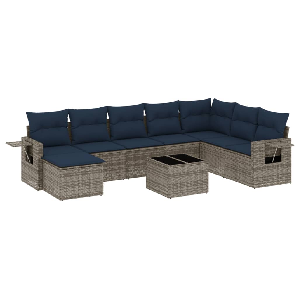 Set Divani da Giardino 9 pz con Cuscini Grigio in Polyrattan | homemem39