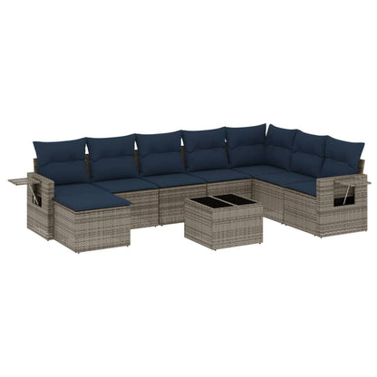 Set Divani da Giardino 9 pz con Cuscini Grigio in Polyrattan | homemem39
