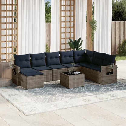 Set Divani da Giardino 9 pz con Cuscini Grigio in Polyrattan | homemem39