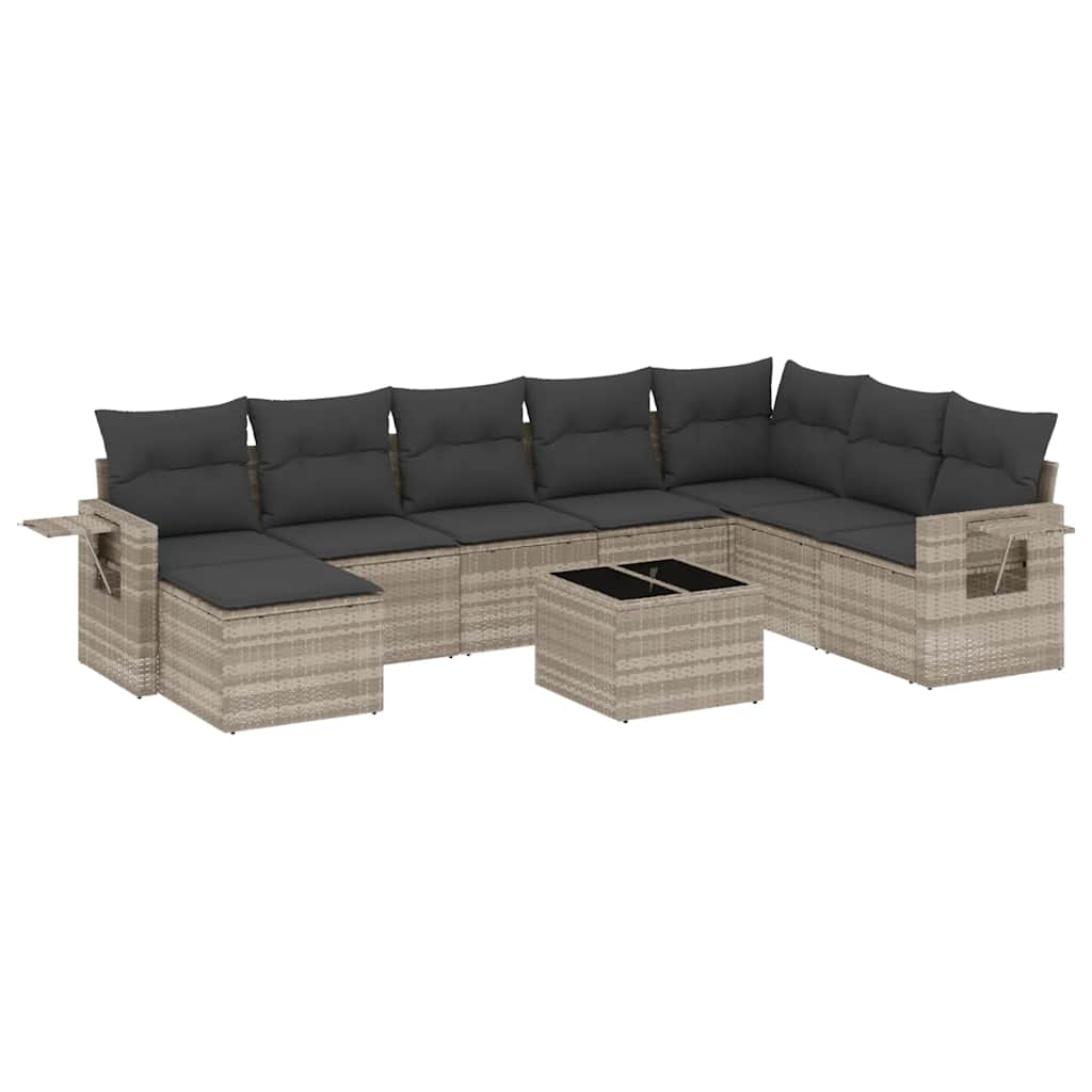 Set Divano da Giardino 9pz con Cuscini Grigio Chiaro Polyrattan - homemem39