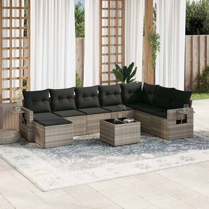Set Divano da Giardino 9pz con Cuscini Grigio Chiaro Polyrattan | homemem39