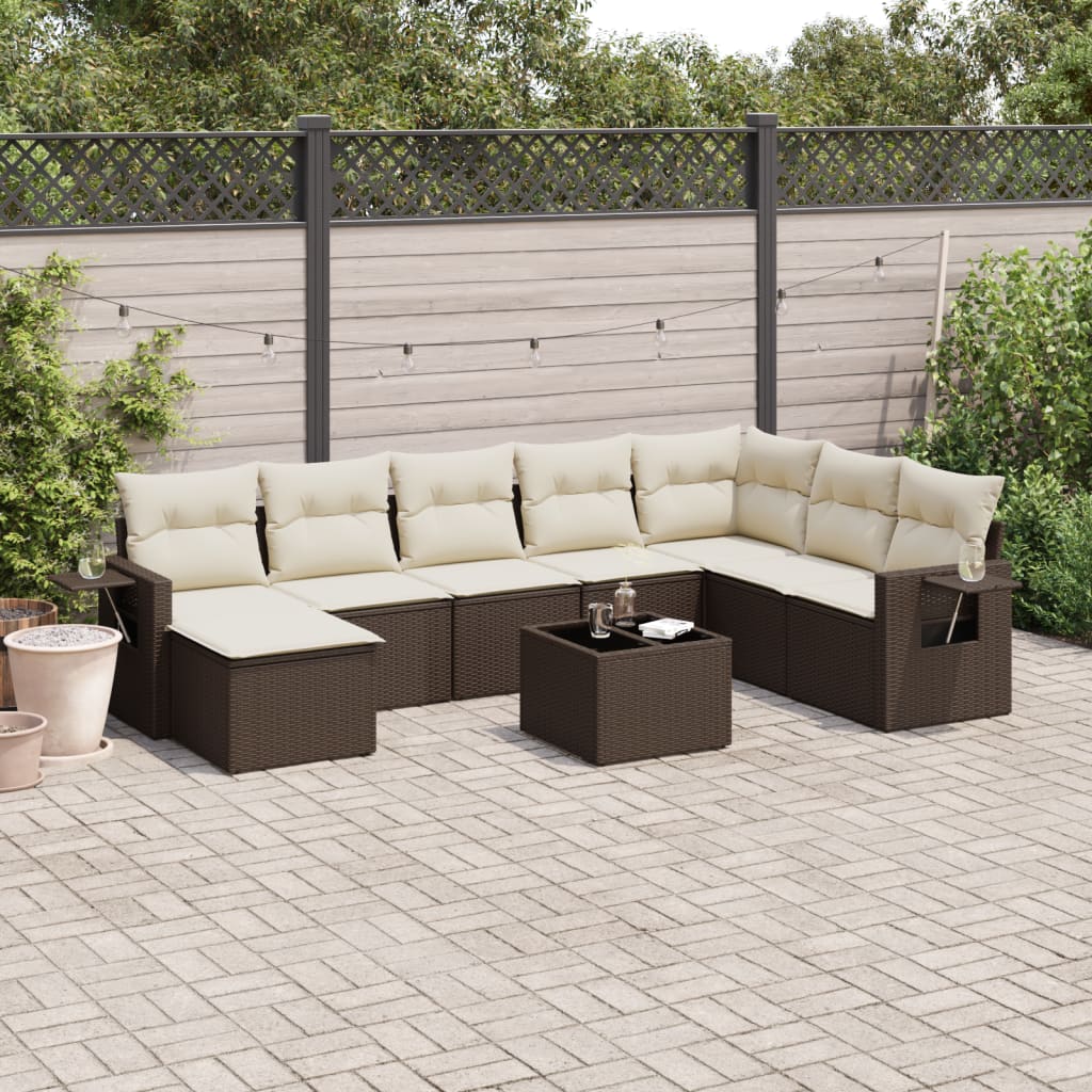 Set Divani da Giardino 9pz con Cuscini Marrone in Polyrattan | homemem39