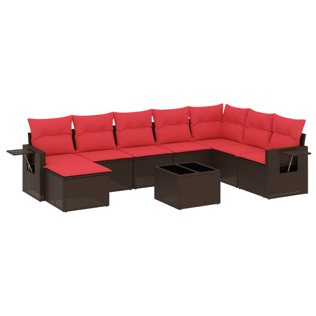 Set Divani da Giardino 9 pz con Cuscini Marrone in Polyrattan | homemem39