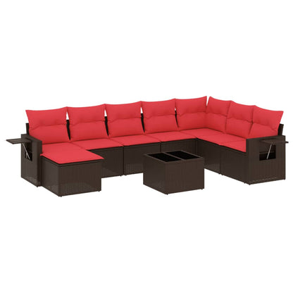 Set Divani da Giardino 9 pz con Cuscini Marrone in Polyrattan | homemem39