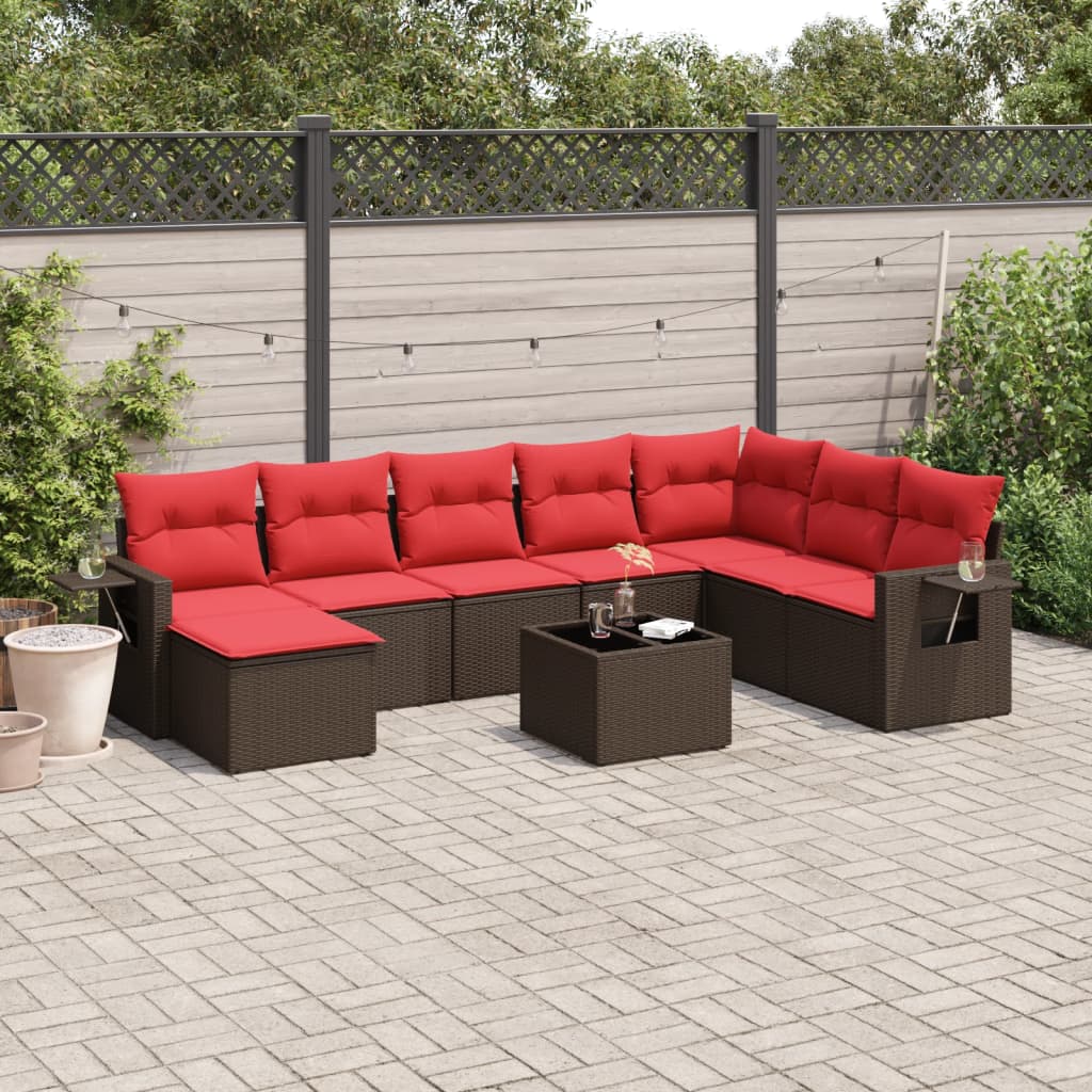 Set Divani da Giardino 9 pz con Cuscini Marrone in Polyrattan | homemem39