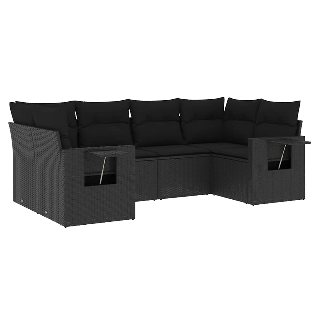 Set Divano da Giardino 6 pz con Cuscini Nero in Polyrattan | homemem39