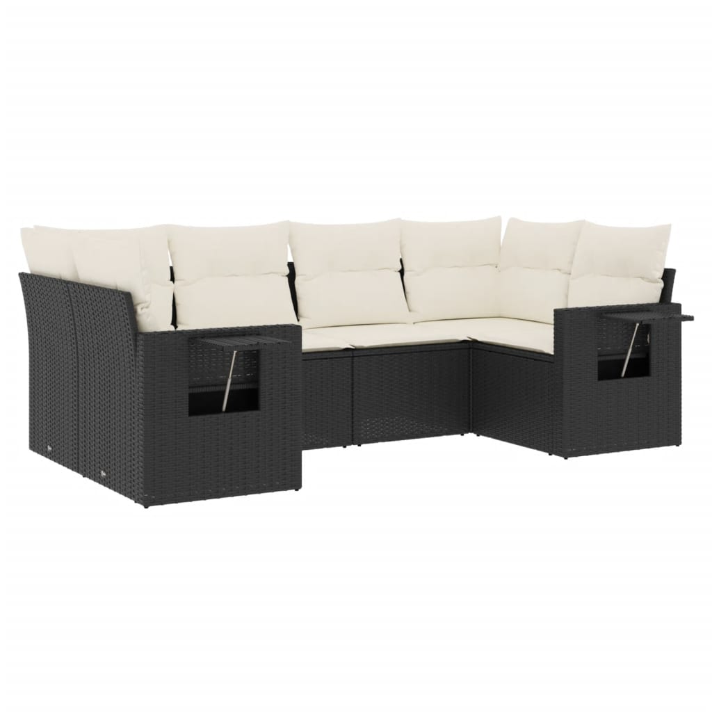 Set Divano da Giardino 6 pz con Cuscini Nero in Polyrattan | homemem39