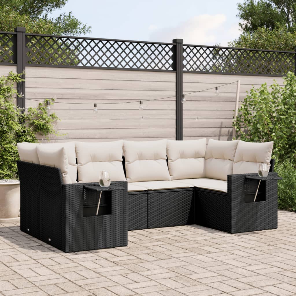 Set Divano da Giardino 6 pz con Cuscini Nero in Polyrattan | homemem39