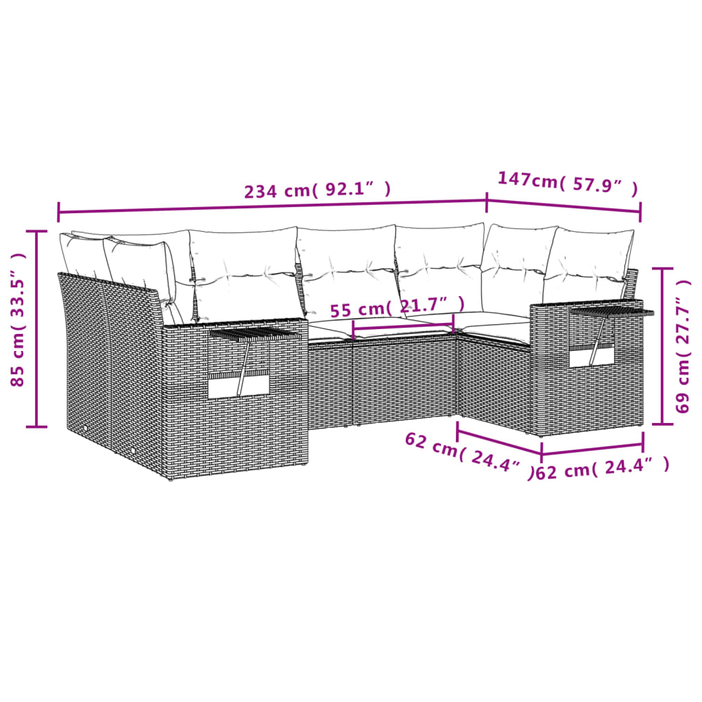 Set Divani da Giardino 6 pz con Cuscini Nero in Polyrattan | homemem39