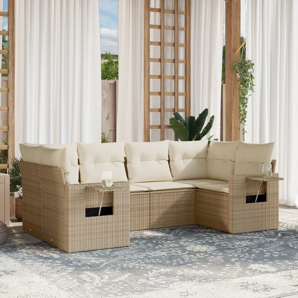Set Divano da Giardino 6 pz con Cuscini Beige in Polyrattan - homemem39