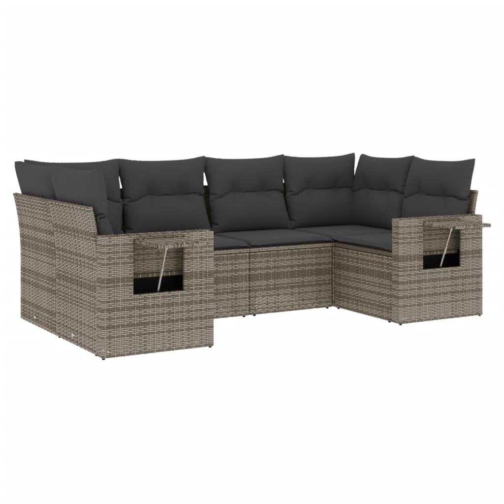 Set Divano da Giardino 6 pz con Cuscini Grigio in Polyrattan - homemem39