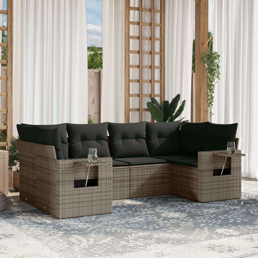 Set Divano da Giardino 6 pz con Cuscini Grigio in Polyrattan | homemem39